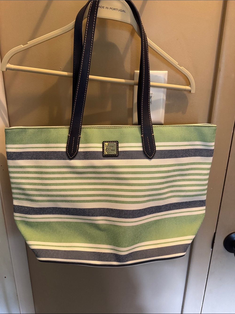 Dooney & Bourke Green, White & Navy Striped Tote